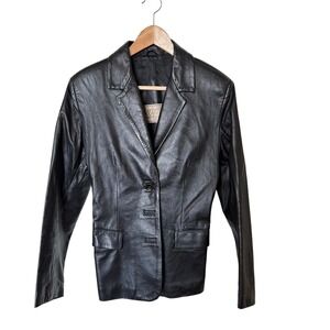 Michel Leather Blazer Womens 42 Black Good Made in Italy Vera Pelle Tailored